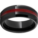 Black Diamond Ceramic Beveled Edge Band with Red Enamel Inlay photo