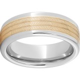Serinium Pipe Cut Band with a 5mm 14K Yellow Gold Inlay and Illusion Laser Engraving photo