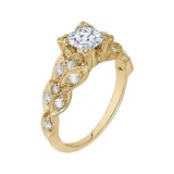 Shah Luxury 14K Yellow Gold Cushion Diamond Floral Engagement Ring (Semi-Mount) photo 2