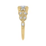 Shah Luxury 14K Yellow Gold Cushion Diamond Floral Engagement Ring (Semi-Mount) photo 3