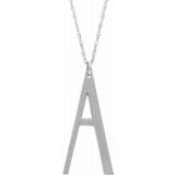 14K White Block Initial A 16-18 Necklace with Brush Finish photo