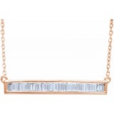 14K Rose 1/2 CTW Diamond Baguette Bar 16-18 Necklace photo