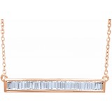 14K Rose 1/2 CTW Diamond Baguette Bar 16-18 Necklace photo