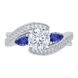 Shah Luxury 14K White Gold Round Diamond and Sapphire Engagement Ring (Semi-Mount) photo