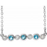 14K White Aquamarine & .08 CTW Diamond Bezel-Set Bar 16-18 Necklace photo