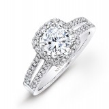 18k White Gold Split Shank Square Halo Diamond Engagement Ring photo