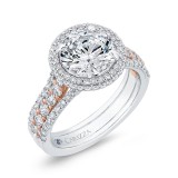 Shah Luxury 14K Two-Tone Gold Round Diamond Double Halo Engagement Ring (Semi-Mount) photo 2