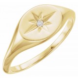 14K Yellow .02 CT Diamond 10x8 mm Oval Starburst Signet Ring photo