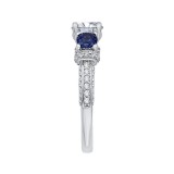 Shah Luxury 14K White Gold Euro Shank Round Diamond and Sapphire Three-Stone Engagement Ring (Semi-Mount) photo 2