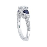 Shah Luxury 14K White Gold Euro Shank Round Diamond and Sapphire Three-Stone Engagement Ring (Semi-Mount) photo 3