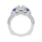 Shah Luxury 14K White Gold Euro Shank Round Diamond and Sapphire Three-Stone Engagement Ring (Semi-Mount) photo 4