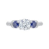 Shah Luxury 14K White Gold Euro Shank Round Diamond and Sapphire Three-Stone Engagement Ring (Semi-Mount) photo