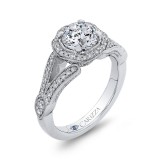Shah Luxury 14K White Gold Round Diamond Floral Halo Engagement Ring with Split Shank (Semi-Mount) photo 2