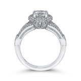 Shah Luxury 14K White Gold Round Diamond Floral Halo Engagement Ring with Split Shank (Semi-Mount) photo 4
