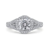 Shah Luxury 14K White Gold Round Diamond Floral Halo Engagement Ring with Split Shank (Semi-Mount) photo