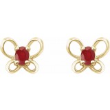 14K Yellow 4x3 mm Oval July Youth Butterfly Birthstone Earrings photo 2