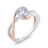 Shah Luxury 14K Two-Tone Gold Round Diamond Engagement Ring with Split Shank (Semi-Mount) photo 2