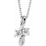 14K White 1/5 CTW Diamond Two-Stone Bypass 16-18 Necklace photo