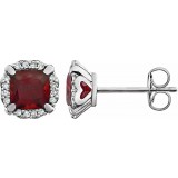 14K White Mozambique Garnet & 1/10 CTW Diamond Earrings photo