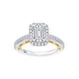Shah Luxury 14K Two-Tone Gold Emerald Diamond Halo Engagement Ring (Semi-Mount) photo 2