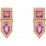 14K Rose Pink Multi-Gemstone Geometric Bar Drop Earrings photo 2