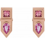 14K Rose Pink Multi-Gemstone Geometric Bar Drop Earrings photo 2