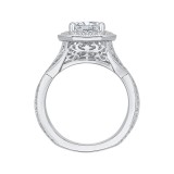 Shah Luxury 14K White Gold Emerald Cut Diamond Halo Engagement Ring with Split Shank (Semi-Mount) photo 4