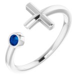 14K White Blue Sapphire Negative Space Cross Ring photo