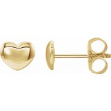 14K Yellow 5.9x5.4 mm Youth Puffed Heart Earrings photo