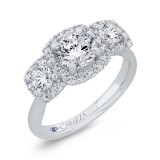 Shah Luxury 14K White Gold Round Cut Diamond Three-Stone Halo Engagement Ring (Semi-Mount) photo 2