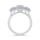 Shah Luxury 14K White Gold Round Cut Diamond Three-Stone Halo Engagement Ring (Semi-Mount) photo 4