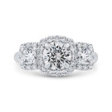 Shah Luxury 14K White Gold Round Cut Diamond Three-Stone Halo Engagement Ring (Semi-Mount) photo