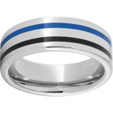 Serinium Pipe Cut Band with Two 1mm Grooves with Black and Blue Enamel photo