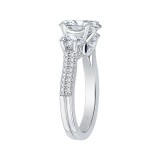 Shah Luxury Cushion Cut Diamond with Sapphire Three-Stone Cathedral Style Engagement Ring In 14K White Gold... photo 3