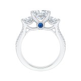 Shah Luxury Cushion Cut Diamond with Sapphire Three-Stone Cathedral Style Engagement Ring In 14K White Gold... photo 4