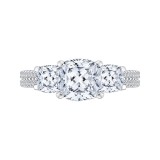 Shah Luxury Cushion Cut Diamond with Sapphire Three-Stone Cathedral Style Engagement Ring In 14K White Gold... photo
