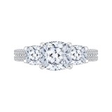 Shah Luxury Cushion Cut Diamond with Sapphire Three-Stone Cathedral Style Engagement Ring In 14K White Gold... photo