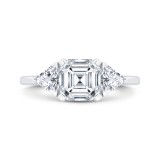 Shah Luxury 14K White Gold Three Stone Engagement Ring Center Asscher with Trillion sides Diamond photo