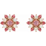 14K Rose Pink Tourmaline & Ethiopian Opal Cabochon Earrings photo 2