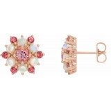 14K Rose Pink Tourmaline & Ethiopian Opal Cabochon Earrings photo