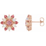 14K Rose Pink Tourmaline & Ethiopian Opal Cabochon Earrings photo