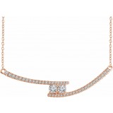 14K Rose  3/8 CTW Diamond Two-Stone Bar 16-18 Necklace photo