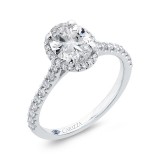 Shah Luxury 14K White Gold Oval Cut Halo Diamond Classic Engagement Ring (Semi-Mount) photo 2