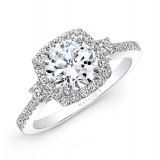 14k Diamond Halo Three Stone Diamond Engagement Ring photo