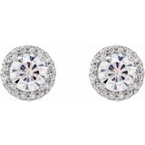 14K White 5 mm Round Forever Oneu2122 Moissanite and 1/8 CTW Diamond Earrings photo 2