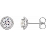 14K White 5 mm Round Forever Oneu2122 Moissanite and 1/8 CTW Diamond Earrings photo