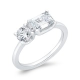 Shah Luxury 14K White Gold Two Stone Engagement Ring Center with Round & Emerald Diamond photo 2