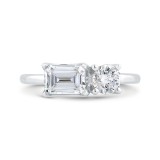 Shah Luxury 14K White Gold Two Stone Engagement Ring Center with Round & Emerald Diamond photo