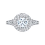 Shah Luxury 14K White Gold Round Diamond Double Halo Engagement Ring with Split Shank (Semi-Mount) photo
