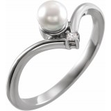 14K White Akoya Cultured Pearl & .025 CTW Diamond Ring photo